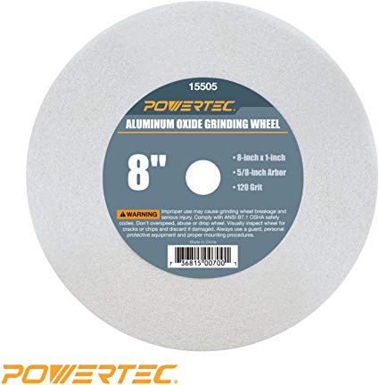 POWERTEC 15505 White Aluminum Oxide Grinding Wheel, 8-Inch by 1-Inch, 5/8-Inch Arbor, 120 Grit