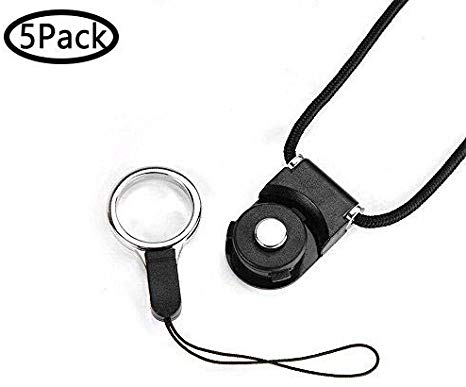Jiusion Pack of 5 Detachable Neck Lanyard, 19" Braided Neck Nylon Strap for Mobile Phone, Bus Card, ID Card Badge, Camera, iPod, Mp3, PSP, USB Flash Drive (Black 5Pack)