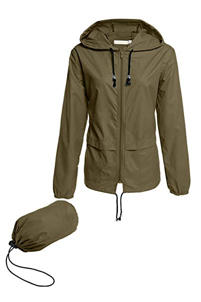 Genhoo Women's Waterproof Raincoat Packable Active Outdoor Hooded Rain Jacket Windbreaker