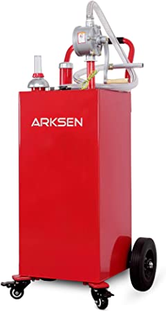Arksen 30 Gallon Portable Gas Caddy Fuel Storage Tank Large Gasoline Diesel Can Hand Siphon Pump Rolling Wheels, Red