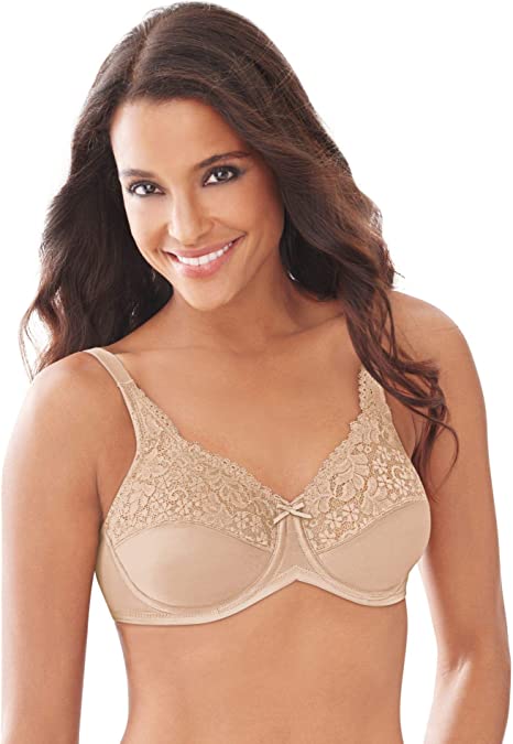 Bali Lilyette Minimizer Bra, Lacey Underwire Bra with Full-Coverage & Natural Support, Underwire Bra for Everyday Wear
