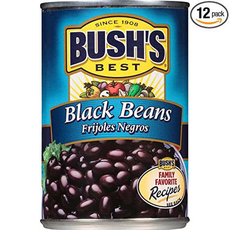 BUSH'S BEST Black Beans, 15 Ounce Can (Pack of 12), Black Beans Canned, Canned Beans, Source of Plant Based Protein and Fiber, Low Fat, Gluten Free, Great for Bean Soup & Bean Dip