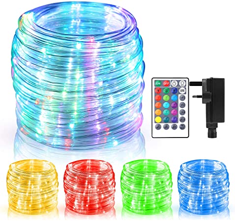 ECOWHO Rope Lights Mains Powered，49ft/15m 150 LEDs RGB Extendable Fairy String Lights With Remote & Timer, Waterproof Color Changing Strip Lights for Indoor Outdoor Party Christmas Patio Bedroom
