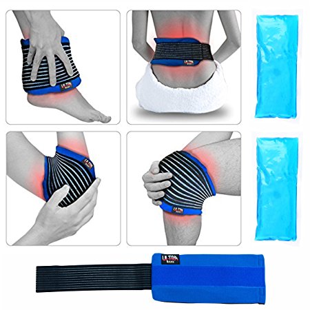 (Set of 4)Ultra Brisk Hot Cold Therapy Wrap (Blue) - 2 Reusable Ice Gel Packs with (Extra) Adjustable Strap   Sleeve - Gives you the pain relief fast!