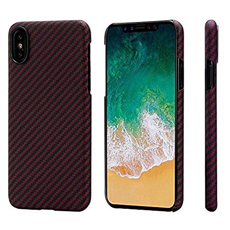 PITAKA Slim Case Compatible with iPhone X 5.8" - Red/Black Twill (Renewed)