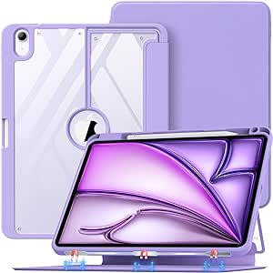 MoKo Case for iPad Air 6th Generation 2024/ iPad Air 5th Gen 2022/ iPad Air 4th Gen 2020 with Pencil Holder, iPad Air 10.9 inch Case with Clear Back, Magnetic Multi Angle Stand Cover, Purple