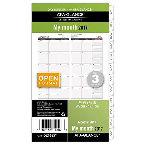 Day Runner Monthly Planner Refill 2017, Open Format, 3-3/4 x 6-3/4", Size 3 (063-685Y)