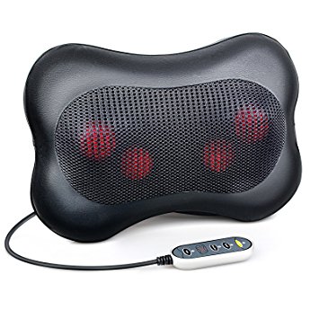 Sumsonic UL Listed Shiatsu Massager Pillow with Wired Remote and Heat - 3 Speed Modes 3-D Kneading Massager- Car / Office Chair Electric Massager, AC Adaptor and Car Charger Both Included