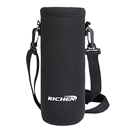 RICHEN Insulated Water/Wine/Tea Bottle carrier Sling Bag Pouch Case with Shoulder Strap,Bottle Holder Cross-Body Shoulder Bag for Outdoor Sports Camping Travel,Black