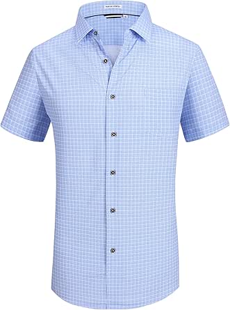 Alex Vando Mens Button Down Shirts Wrinkle Free 4-Way Stretch Short Sleeve Business Casual Shirt