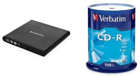 Verbatim External Slimline CD/DVD Writer w/ CD-R 700MB 52X 100pk Spindle