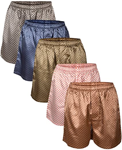 Up2date Fashion Men's Satin Boxers Shorts Combo Pack, (5-Pack)