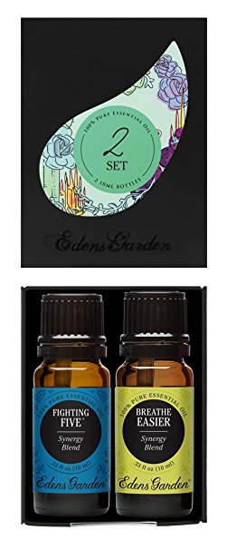 Edens Garden Pure Therapeutic Grade Essential Oils Fighting Five and Breathe Easier (Pack of 2, 10ml bottles) GC/MS Tested