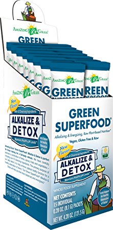 Amazing Grass Green SuperFood Alkalize & Detox, Box of 15 Individual Servings, 0.28 Ounces