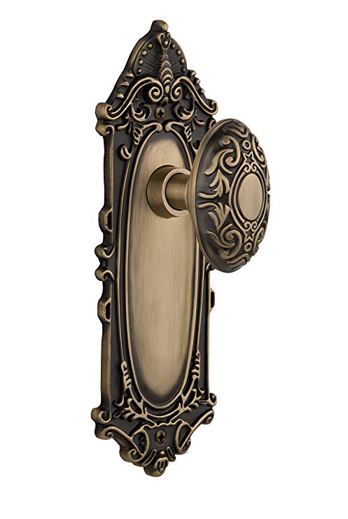 Nostalgic Warehouse BN40-VICVIC-AB Victorian Plate with Victorian Knob Privacy, Antique Brass