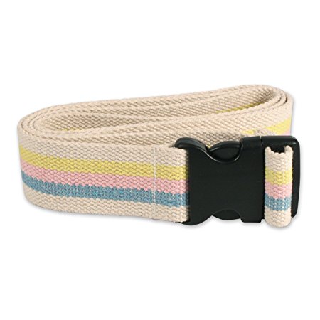 Dynarex Universal Secure Transfer Gait Belt - Soft Machine Washable Cotton Material - 60" x 2" - Plastic Buckle - Multi Color Stripes