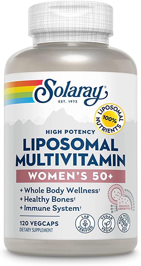 SOLARAY Liposomal Multivitamin for Women 50 Plus, Enhanced Absorption with Iron, Vitamin D, Vitamin C, B12, Biotin & More, Immune Support & Bone Health, Vegan, 60 Servings, 120 VegCaps