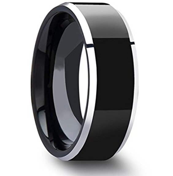 Sale King Will 8mm Black Tungsten Carbide Ring Mens Wedding Band Polished Finish Beveled Edge in Comfort Fit