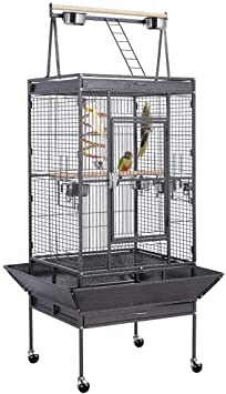 Yaheetech 69-inch Wrought Iron Rolling Large Parrot Bird Cage for African Grey Small Quaker Amazon Parrot Cockatiel Sun Parakeet Green Cheek Conure Dove Lovebird Budgie Play Top Bird Cage with Stand