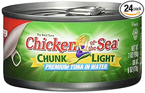 Chicken of the Sea Chunk Light Premium Tuna in Water, 7-Ounce Easy Open Cans (Pack of 24)