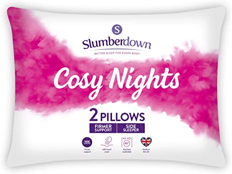 Slumberdown Cosy Nights Super Support Firmer Pillows, Pack of 2, Ideal for Side Sleepers