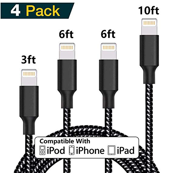 Lighhtning Cable,Weavom iPhoone Charger, 4Pack 3FT 6FT 6FT 10FT Lighttning to USB Charging Cable Cord Compatible with iPhoone X 8 8Plus 7 7Plus 6 6Plus 6S 6SPlus 5 5S SE - Black07