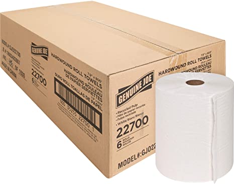 Genuine Joe GJO22700 Hard Wound Roll Towel, 800' Length x 7-8/9" Width, White (Case of 6)