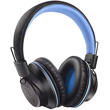 Bluetooth Headphones, BestGot S1 Wireless Headphones Over Ear, 50mm Stereo Driver Foldable Headset for 20 Hours, Soft Memory-Protein Earmuffs, Built-in Mic for PC/Phone/Tablets/TV (Black/Blue)