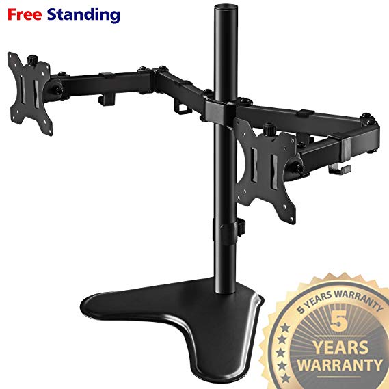 IMtKotW Dual LCD Monitor Stand, Free-Standing Desk VESA Mount, Full Motion Height Adjustable, Fits Two 13”-32” Screens Hold up to 17.6lbs per Arm