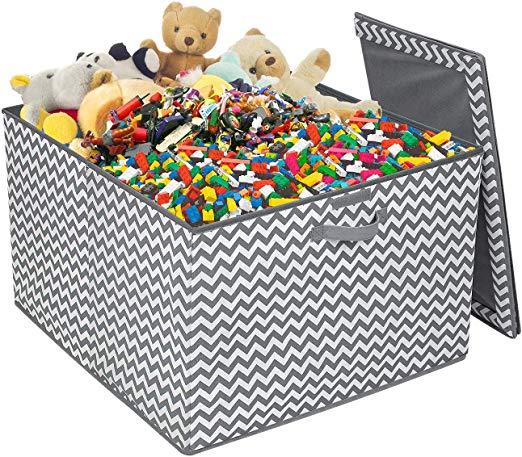 Sorbus Square Toy Chest with Flip-Top Lid, Kids Collapsible Storage for Nursery, Playroom, Closet, Home Organization, Large (Gray/White Chevron)