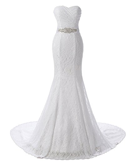 G Marry Women's Strapless Mermaid Lace Brial Wedding Dress Size 10 White