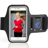 Blue Key World Pro Sport Armband for iPhone 66s Galaxy S6S5S4 - Best for Running Cycling Workouts or any Fitness Activity Outside or in the Gym Black