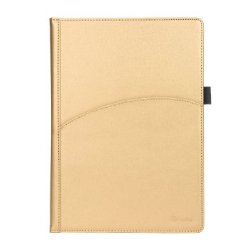 iPad Pro 9.7 Inch Case, F-color Leather Stand Folio Case Cover for Apple iPad Pro 9.7 Inch Case 2016, with Auto Wake / Sleep, adjustable Viewing Angles, Document Card Pocket, Stylus Pen holder,Gold