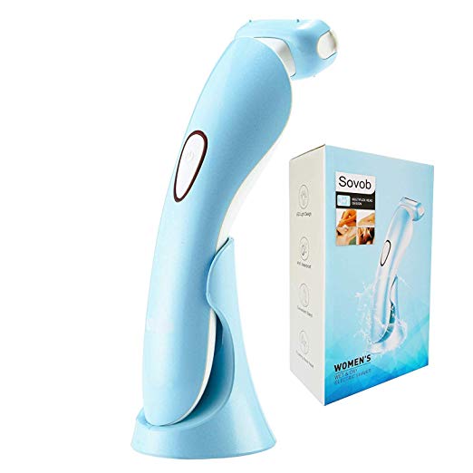 Sovob Electric Shaver for Women - Womens Shaver Lady Razor Painless Bikini Trimmer Body Hair Remover for Legs and Underarms Wet and Dry Rechargeable Cordless with LED Light (Blue)