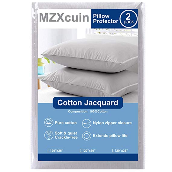 MZXcuin Hypoallergenic Waterproof Pillow Protectors, Dust Mite Bed Bug Proof Zippered Pillowcase Covers Queen Size 2 Pack - Grey