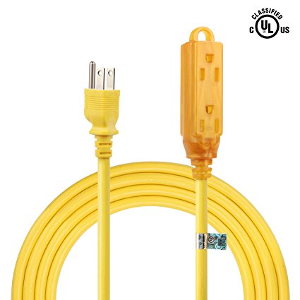 Supmart 10 Feet Power Extension Cord 3 Prong Indoor Outdoor 14/3 SJTW NEMA 5-15 14 AWG Power Extension Cable Cord Yellow - 125 Volts at 15 Amp 1875Watt UL Listed