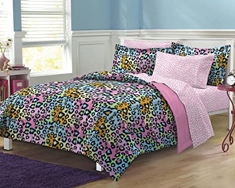 My Room Neon Leopard Ultra Soft Microfiber Girls Comforter Set, Multi-Colored, Queen