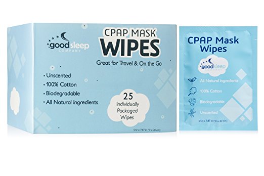 CPAP Mask Wipes For Travel - 25 Pack Unscented - Natural Formula, 100% Cotton and Biodegradable