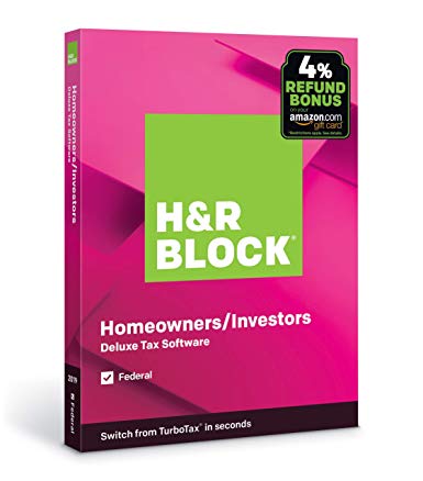 H&R Block Tax Software Deluxe 2019 [Federal Only] with 4% Refund Bonus Offer [Amazon Exclusive] [PC/Mac Disc]