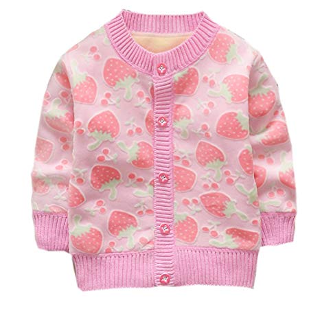 ESHOO Baby Girls Boys Strawberry/Car Print Cardigan Fleece Warm Knitwear
