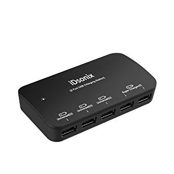 iDsonix 36W（5V/7.2A 5-Port Family-Sized Desktop USB Charger with Premium 12V 3A Power Adapter compatible with iPhone 5s, 5c, 5; iPad Air Mini; Galaxy S5 S4; Note 3 2; Tablet and More, Black(3×5V 1A & 2×5V 2.1A)