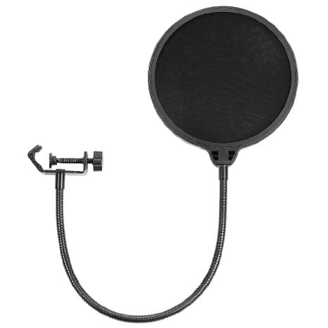 Neewer NW(B-3) 6 inch Studio Microphone Mic Round Shape Wind Pop Filter Mask Shield with Stand Clip (Black Filter)