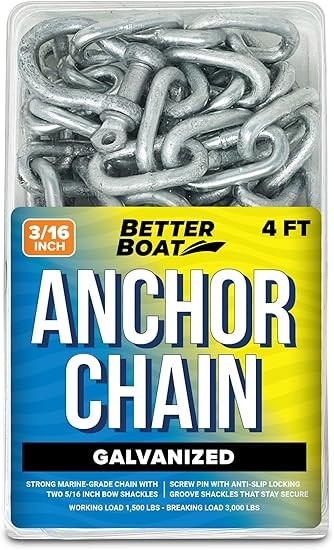 Galvanized Anchor Chain, Boat Anchor Chain, Anchor Chains for Boats, Galvanized Chain, 2 Boat Anchor Shackles and Chains Link Ends Marine Grade