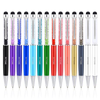 Stylus Pens,SKOLOO 14 Pack 2 in 1 Crystal Capacitive Metallic Stylus&Ballpoint Pen for Samsung S7 Edge,iPhone 6/6s plus,iPhone SE,iPad Pro,iPod,Android,All Universal Touch Screens Devices,14 colors