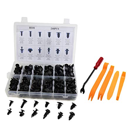 uxcell 240pcs Car Push Retainer Kit Door Panel Trim Clips Rivets with 5pcs Fastener Remover for Ford GM Toyota Honda Nissan BMW Benz Mazda Chevy (12 Sizes)