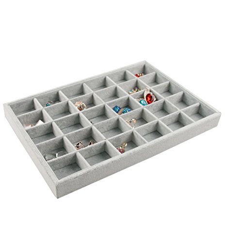 Ginasy Stackable 24/30/36 Grid Jewelry Tray Showcase Display Organizer (30 Grid Grey)