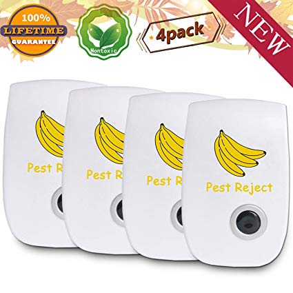 Pest Control Ultrasonic Repeller for Mosquitoes- Safe for Children and Pets - Quickly eliminates Flies, Cockroaches, Spiders, Fleas, mice, Rats, and Other pests. (4pack)