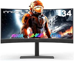 INNOCN 34Q1R 34" OLED Curved Ultrawide Monitor WQHD 3440 x 1440p 175Hz Computer Monitor, USB Type C Power Delivery, HDMI, DP, Stereo Speakers, Charger Pad, Black