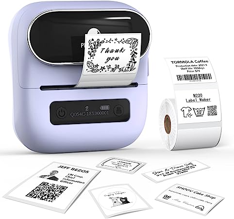 Phomemo M220 Label Maker, Bluetooth Thermal Label Maker for Barcode, Address, Home, Mailing, Small Business,Clothing, Portable Wireless Label Printer with 1 Rolls Label, Purple