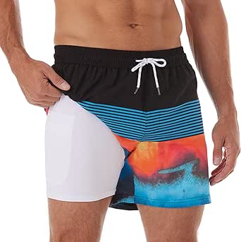 BRISIRA Mens Swim Trunks Swim Shorts Quick Dry 5 inch Inseam Beach Shorts with Compression Liner and Zipper Pocket